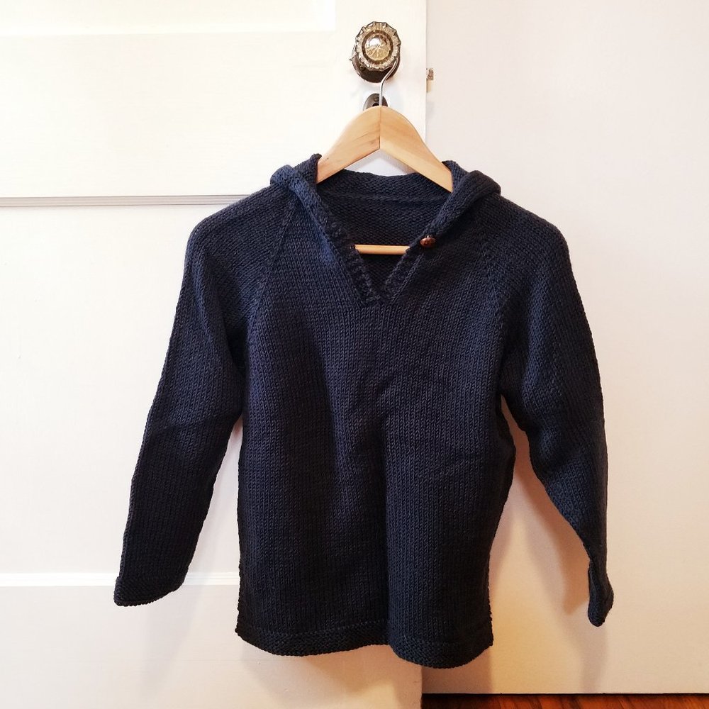 Gorgeous Hand Knit Hooded Sweater Jumper Dark Teal